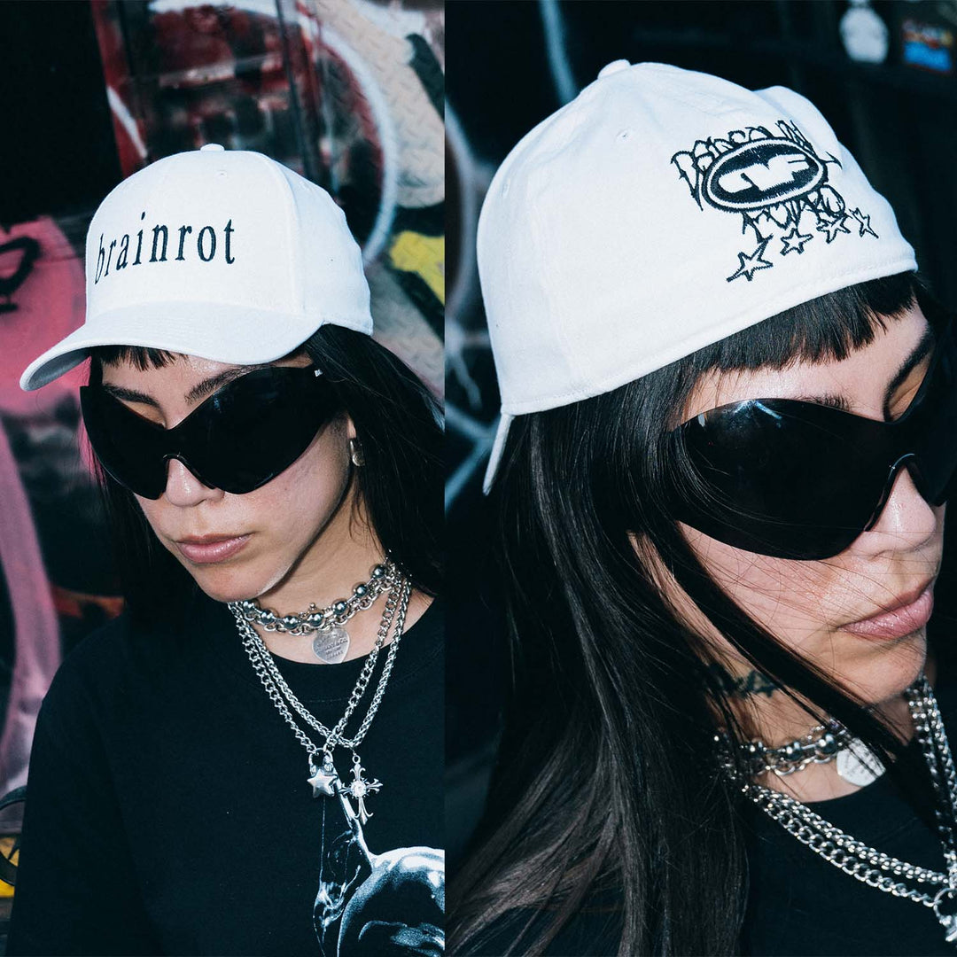 "Brainrot" Flexfit - White Hat Personal Fears Personal Fears "Brainrot" Flexfit - White  - 90s Hat - Y2K Hat