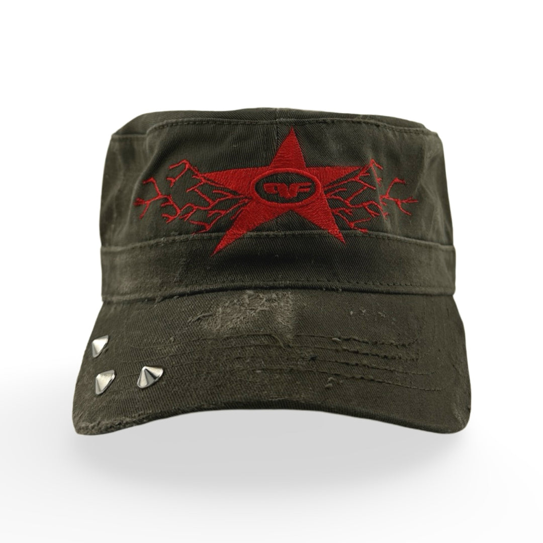 personal fears cadet hat - distressed - army green - true front
