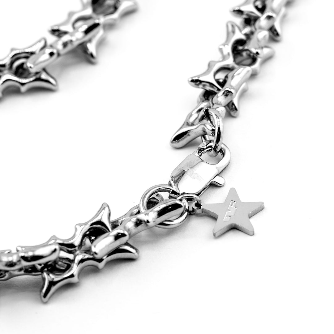 personal fears -cyber link necklace - spiked links - cyber sigilism style laser logo clasp