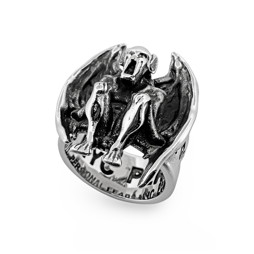 personal fears - gargoyle ring engraved with "protect me from myself"