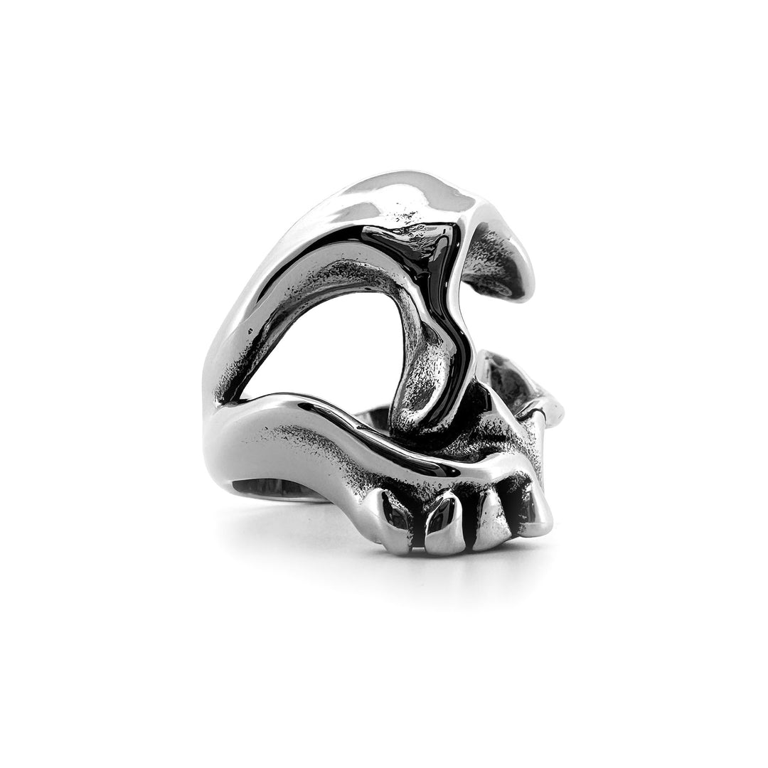 personal fears - liquid skull futuristic molten silver ring inside front